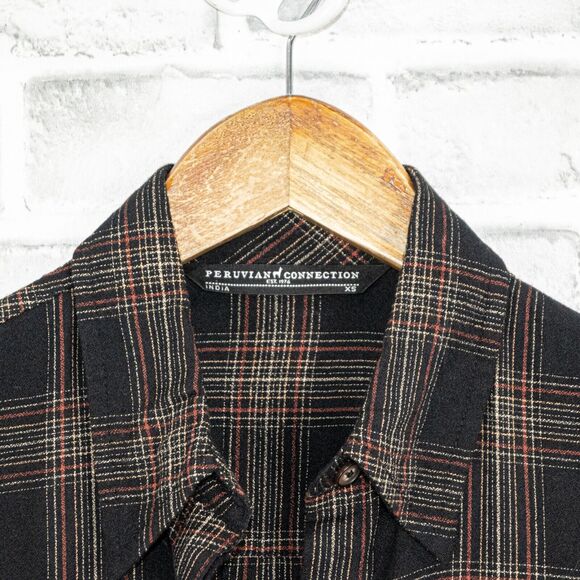 Peruvian Connection Women's Black Brown Plaid Shirt Size XS - Picture 2 of 8